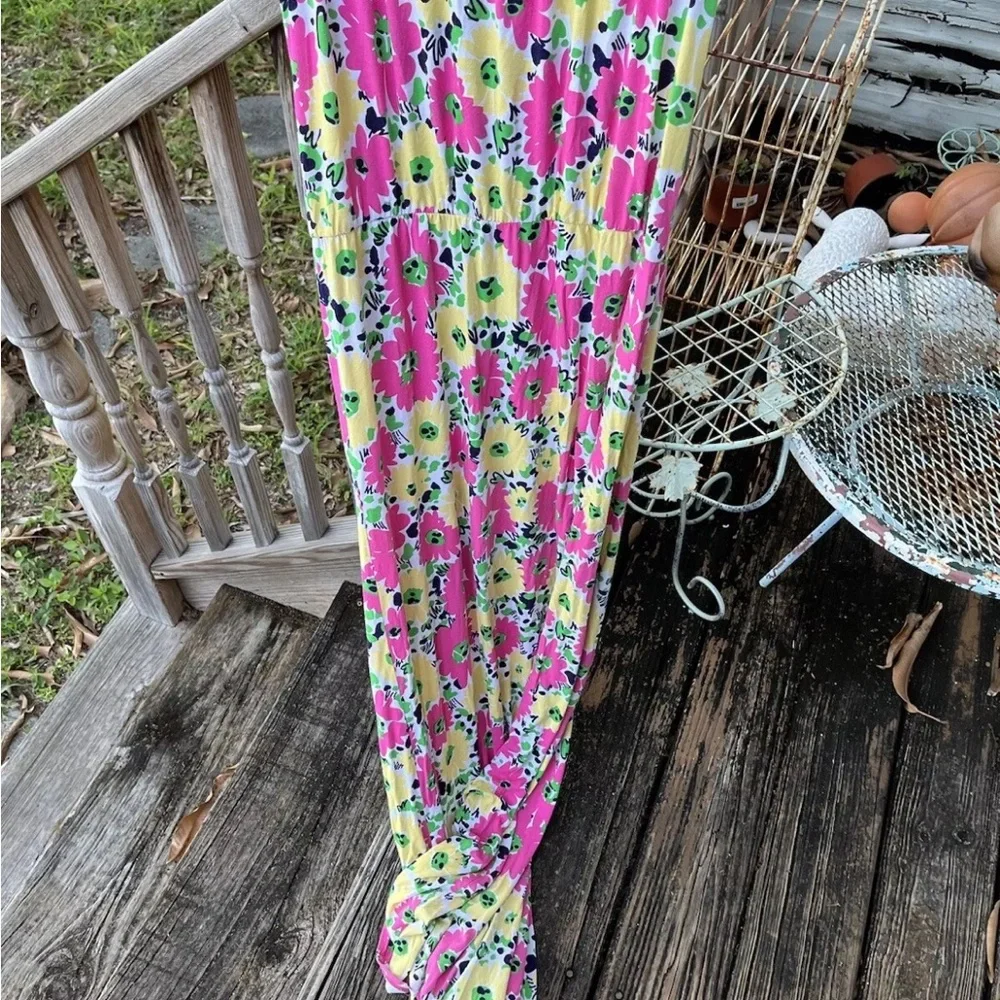 Lilly Pulitzer Marlisa Maxi Dress L Strapless Doodlebug Daisy Floral Pink Green - Picture 6 of 7